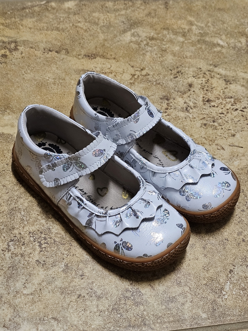Livie & Luca Ruche White Mary Jane Shoes with Shimmer Butterfly Limited Edition